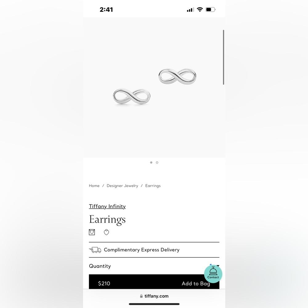 Tiffany&Co. silver infinity earrings AND packaging